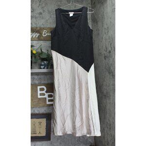 DKNY Womens Satin Colorblocked Slip Dress Black / Cloud / Eggshell 10